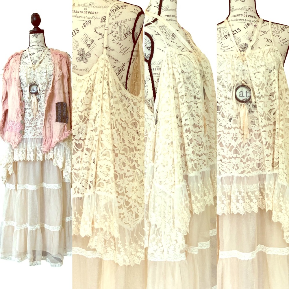 Asymmetrical lace strappy ruffled tank top blouse